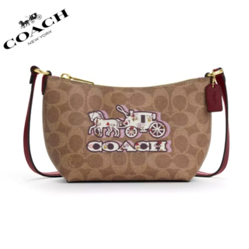 NWT COACH Zip Top Crossbody Bag Signature Canvas With Horse And Carriage Print